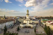 The historic center of Ivano-Frankivsk city, Ukraine, with city